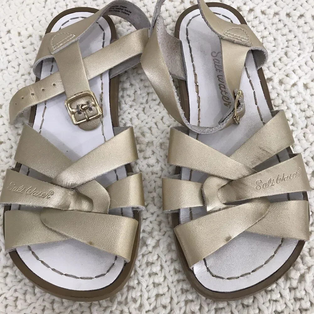 Salt Water Original Leather Sandals Metallic Gold Big Kids Size 1
